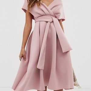 ASOS fallen shoulder dress with tie detail